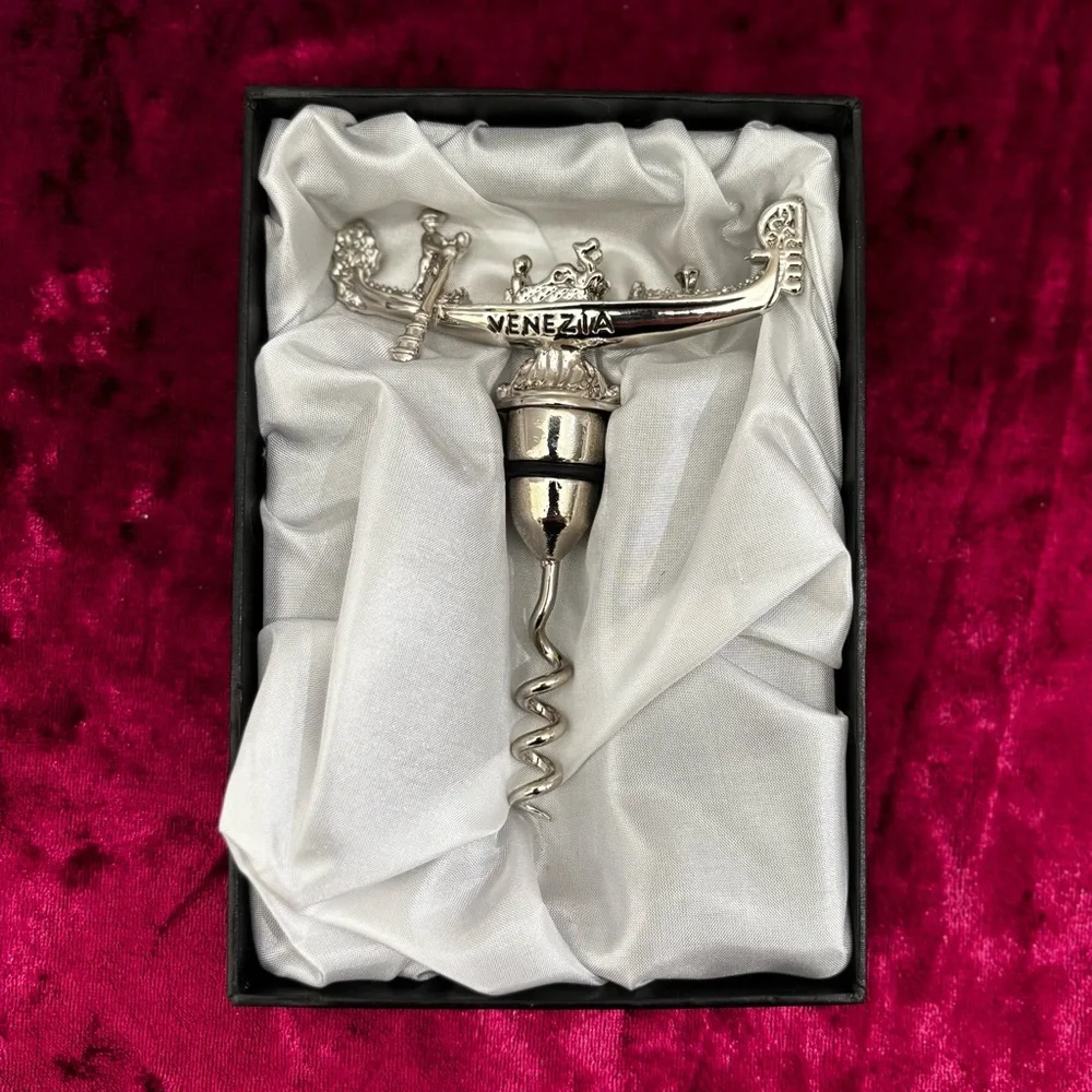 Vintage Silver Metal VENICE VENEZIA Italy Gondola Corkscrew Wine Opener Barware